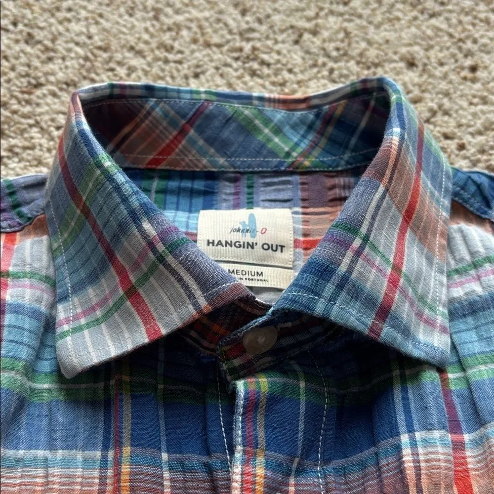 Johnnie-O Men’s Plaid S/S Cotton Linen Button Down Shirt M